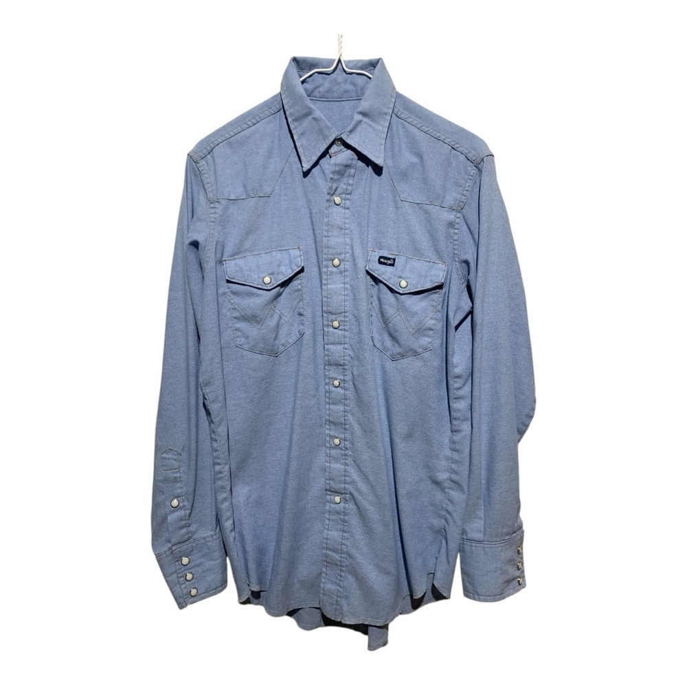 Men’s Vintage Wrangler Western Core Indigo Pearl Snap Front Cotton Long Sleeve